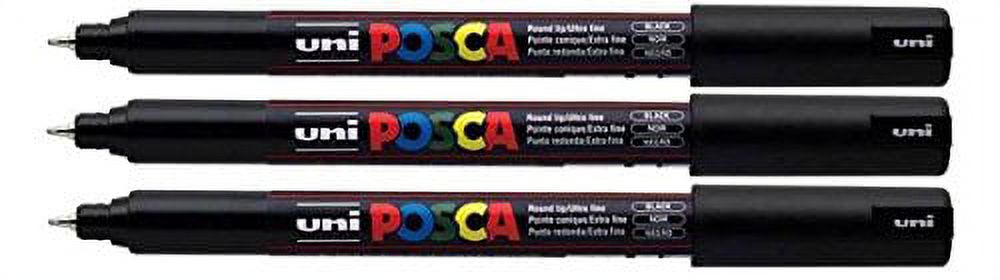 Posca - PC-1MR 0.7 mm Bullet Point Marker Pens - Ultra Thin - Black - Box of 3